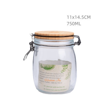 Food Wide Mouth Glass Canisters With Hinged Lids 750ml Capacity