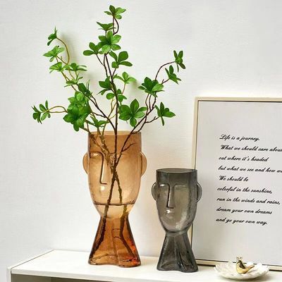 H24cm Unique Modern Human Face Shaped Glass Vase Decor for Office Home Living Room Entryway