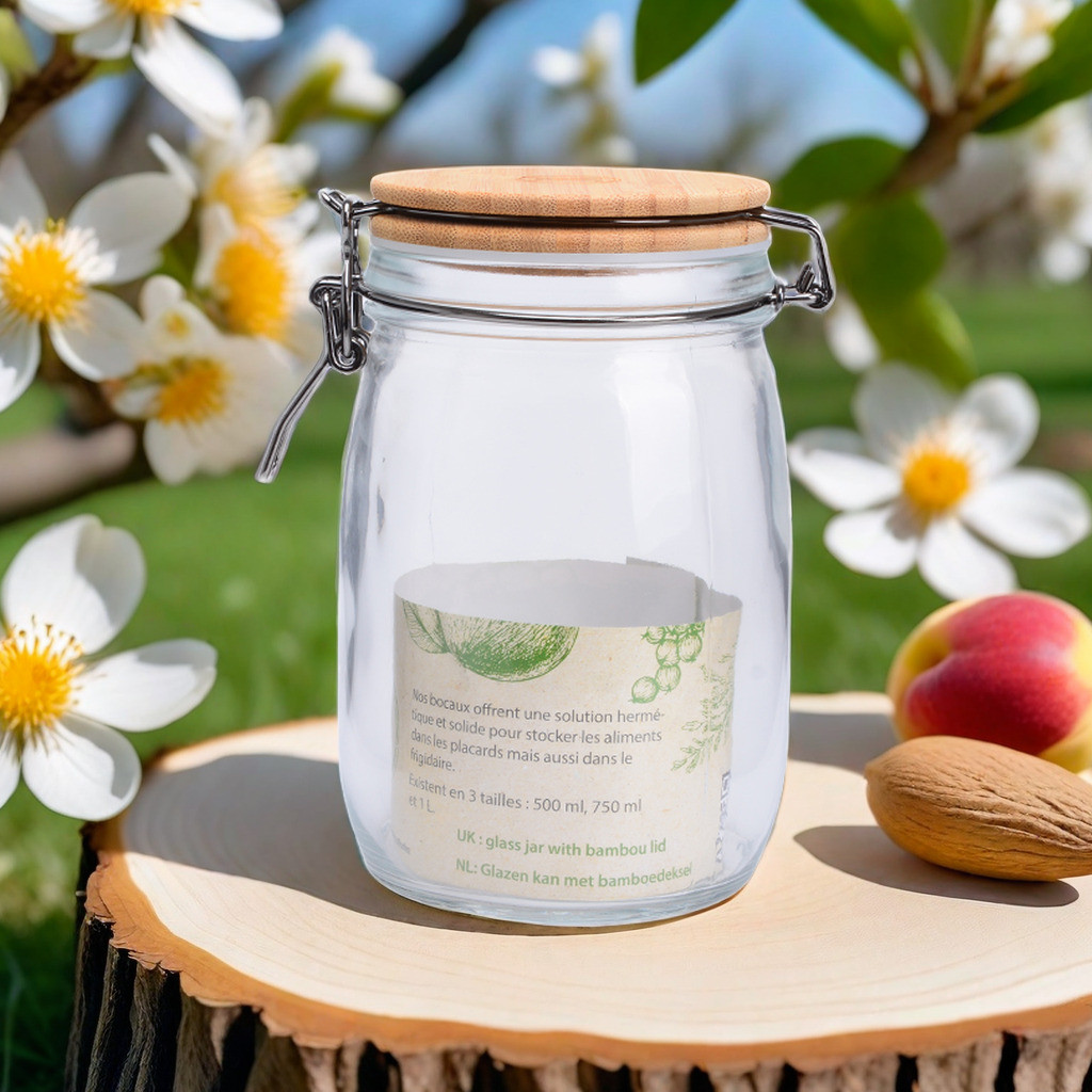 Food Wide Mouth Glass Canisters With Hinged Lids 750ml Capacity